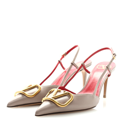 Valentino Garavani Calfskin Vlogo Slingback 40mm Pumps 37.5 Poudre 2 of 8