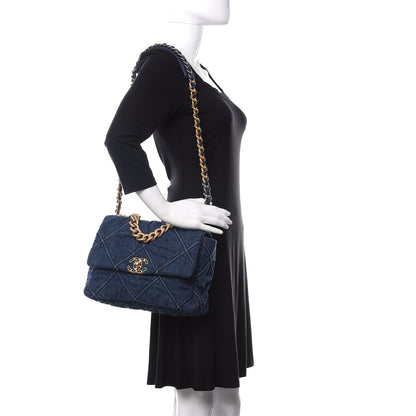 Chanel Denim Quilted Large Chanel 19 Flap Blue 2 of 10