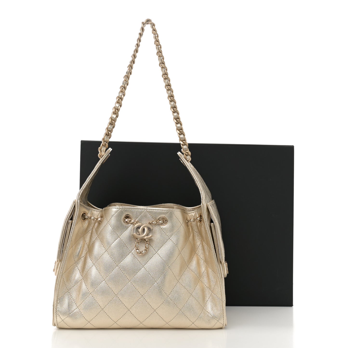 Metallic Caviar Quilted Small Chanel 25 Handbag Gold