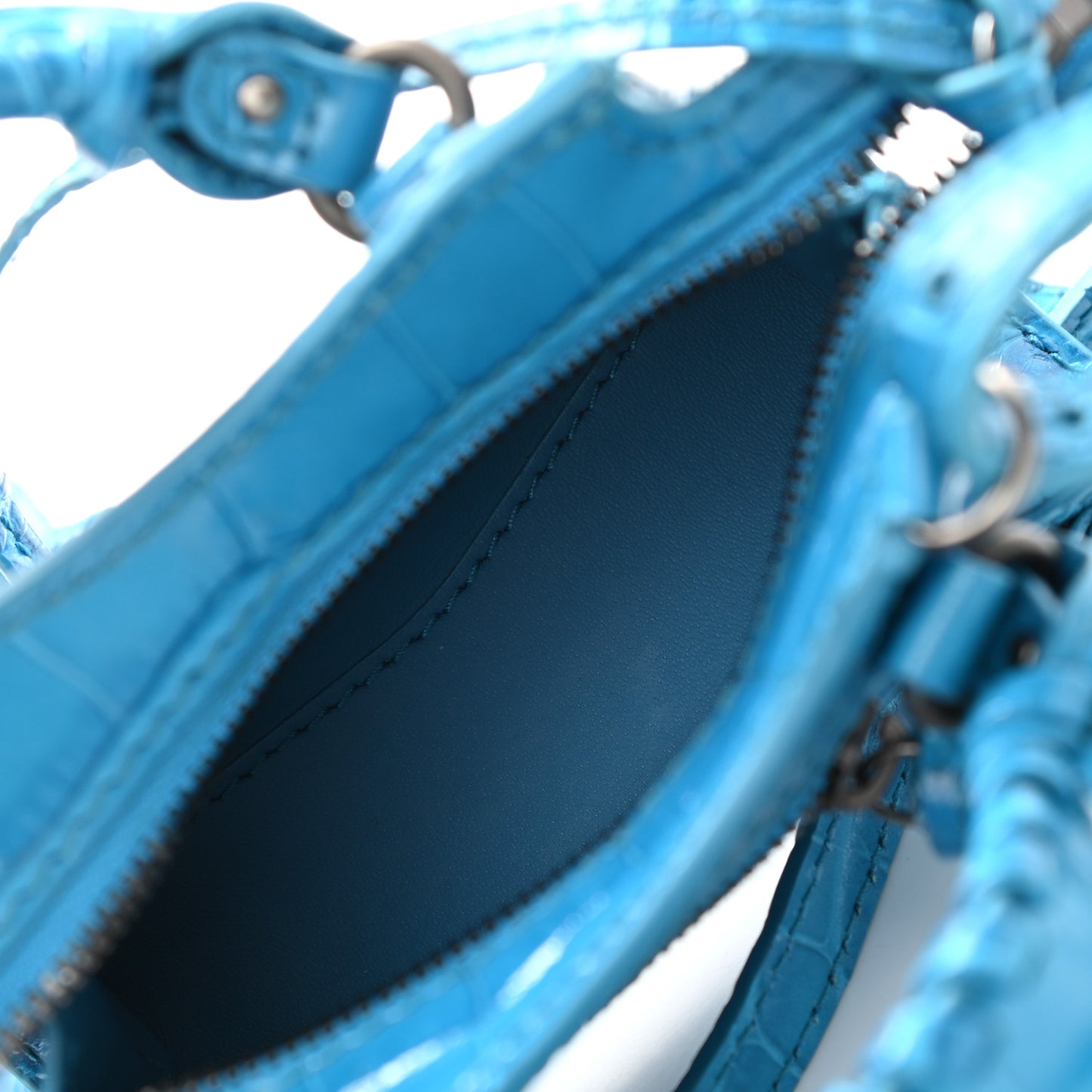 Calfskin Crocodile Embossed Neo Classic Hardware Super Nano City Crossbody Turquoise