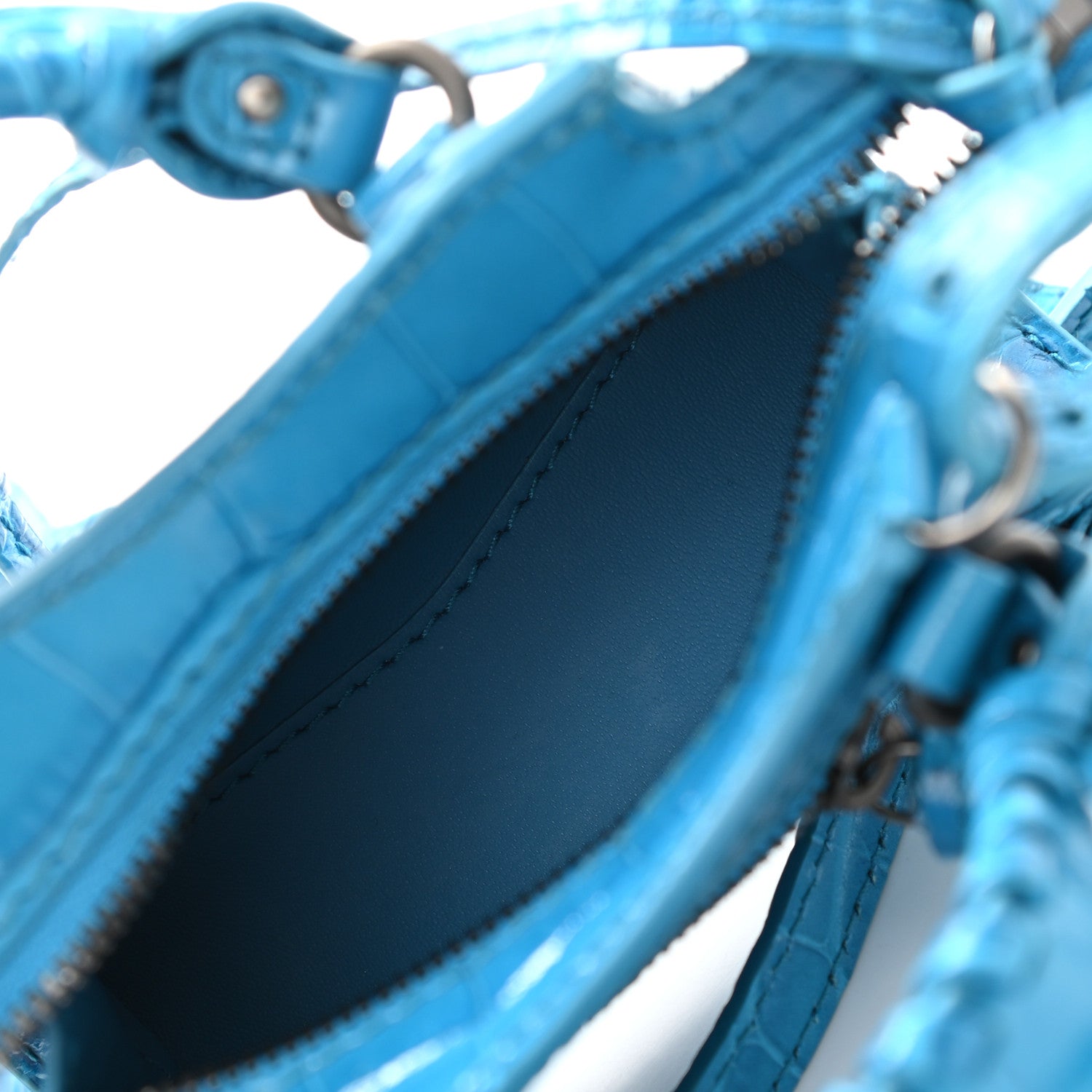 Balenciaga Calfskin Crocodile Embossed Neo Classic Hardware Super Nano City Crossbody Turquoise 5 of 9