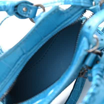 Balenciaga Calfskin Crocodile Embossed Neo Classic Hardware Super Nano City Crossbody Turquoise 5 of 9