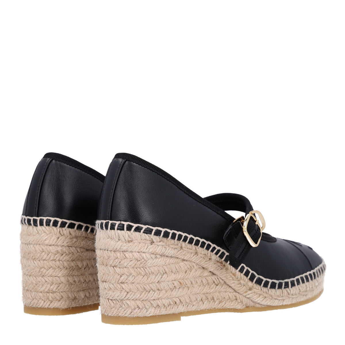 Chanel Lambskin Espadrille Mary Jane Wedges 37 Black 6 of 10