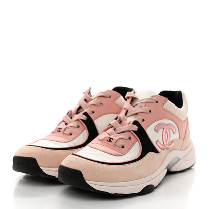 Chanel Nylon Lambskin Suede Calfskin CC Sneakers 38 Pink White Black 3 of 9