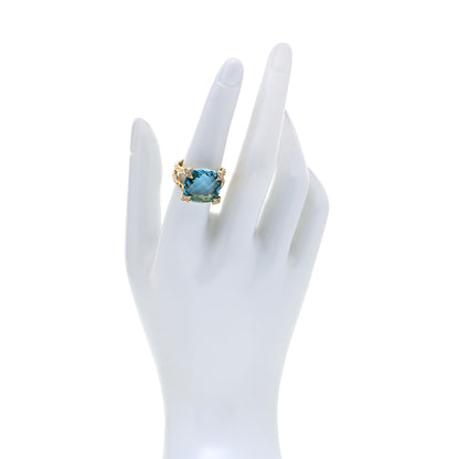 David Yurman 18K Yellow Gold Diamond Blue Topaz 15mm Cushion On Point Ring 54 7 2 of 7