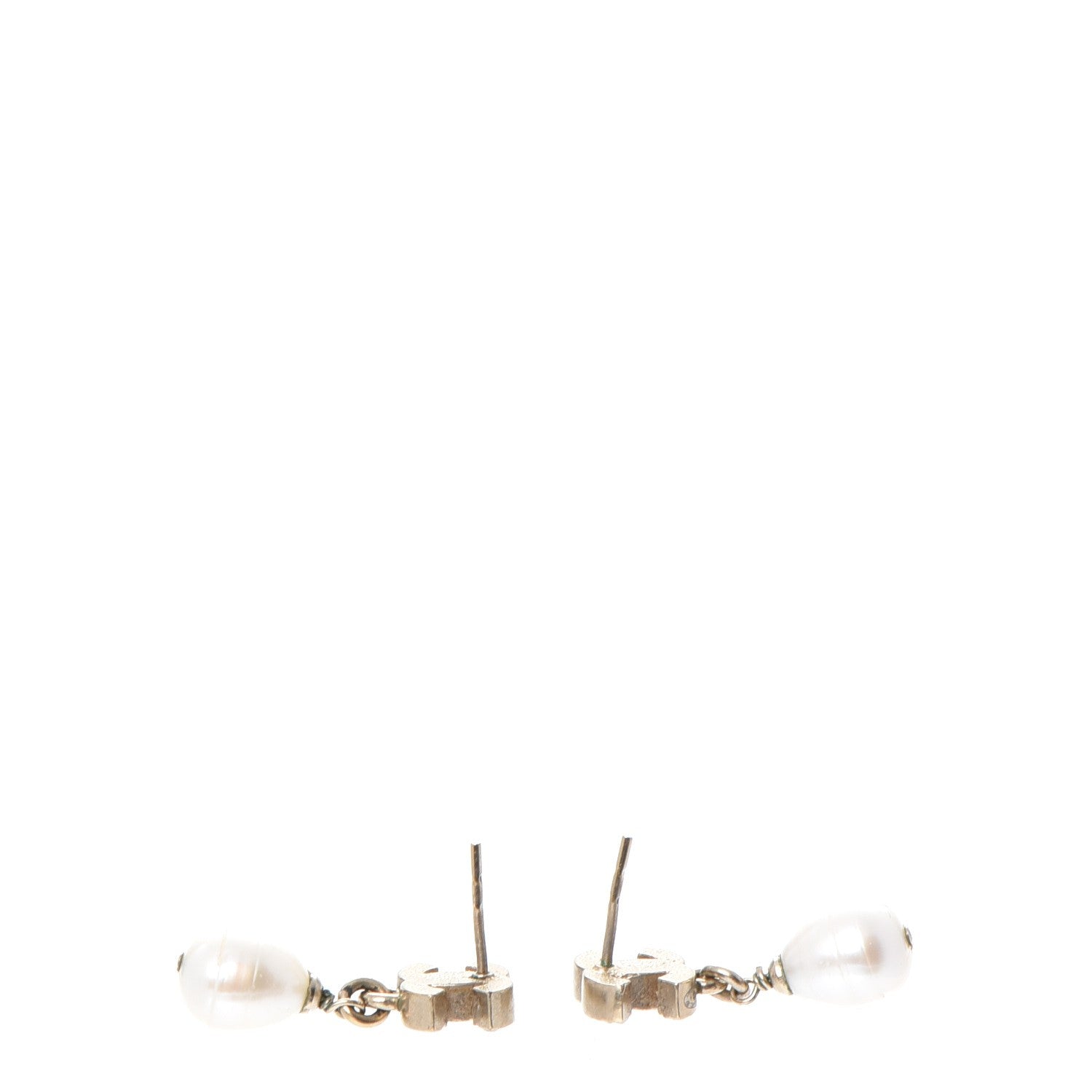 Chanel Crystal Pearl CC Drop Earrings Light Gold 3 of 7