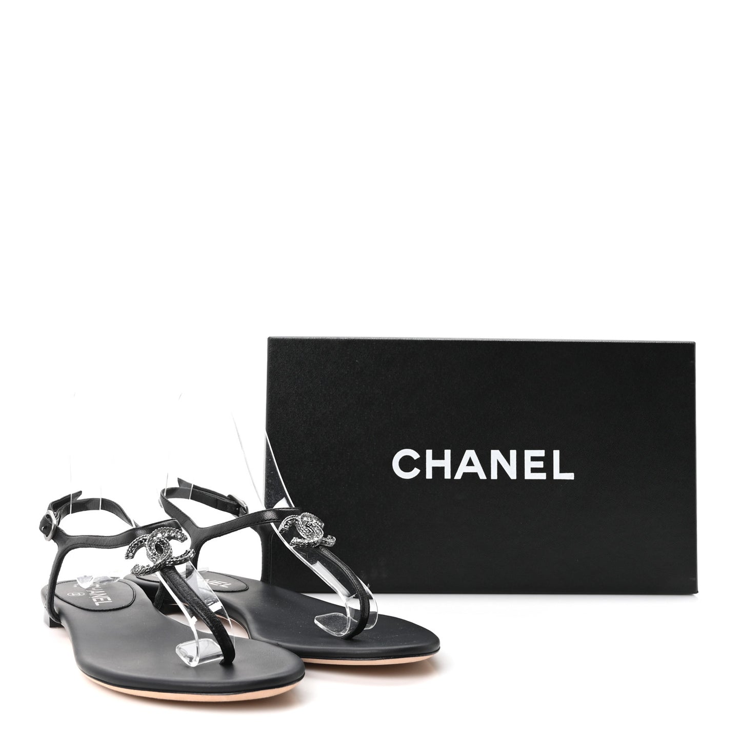 Lambskin Crystal CC Thong Sandals 38 Black