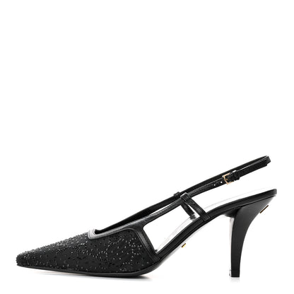 Gucci Moire Fabric Malaga Kid Crystal GG Monogram Square G 75mm Slingback Pumps 36 Black 1 of 10