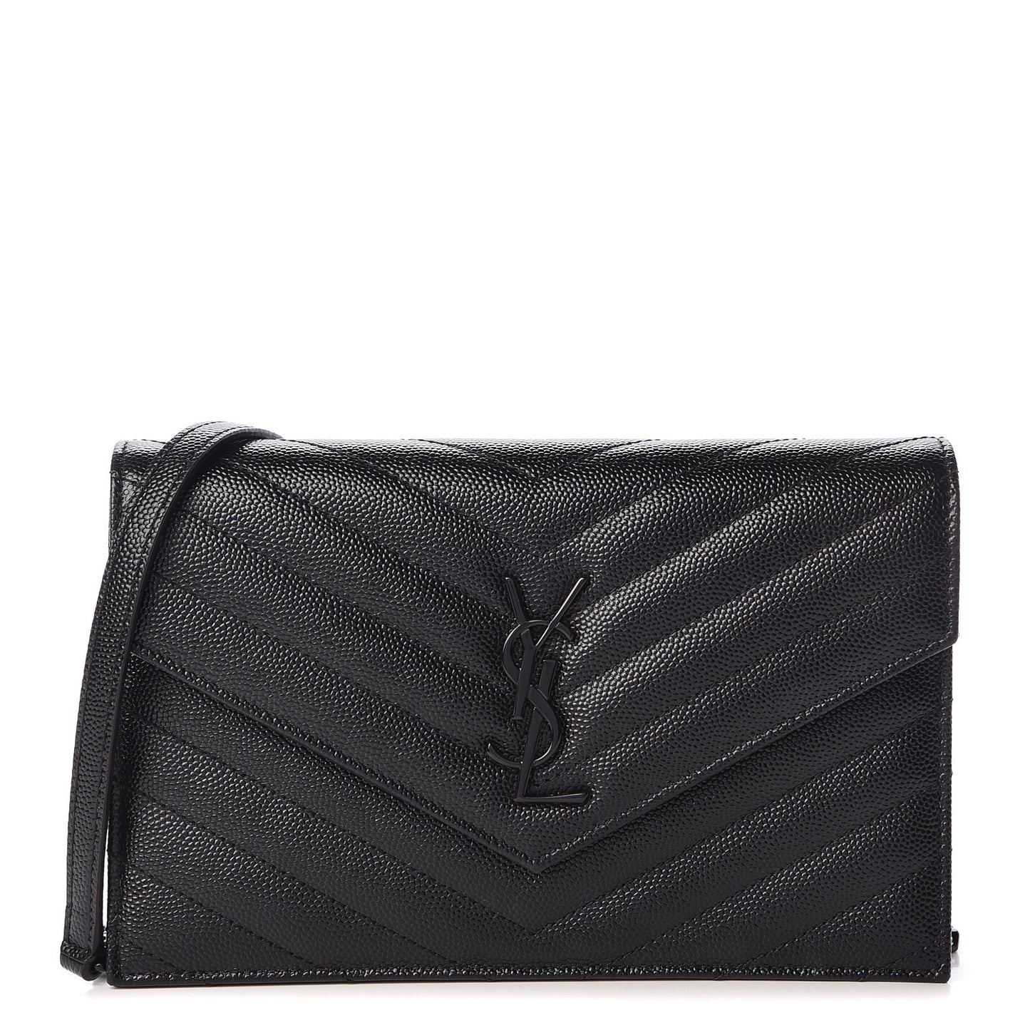 Grain De Poudre Matelasse Chevron Monogram Envelope Chain Wallet Black
