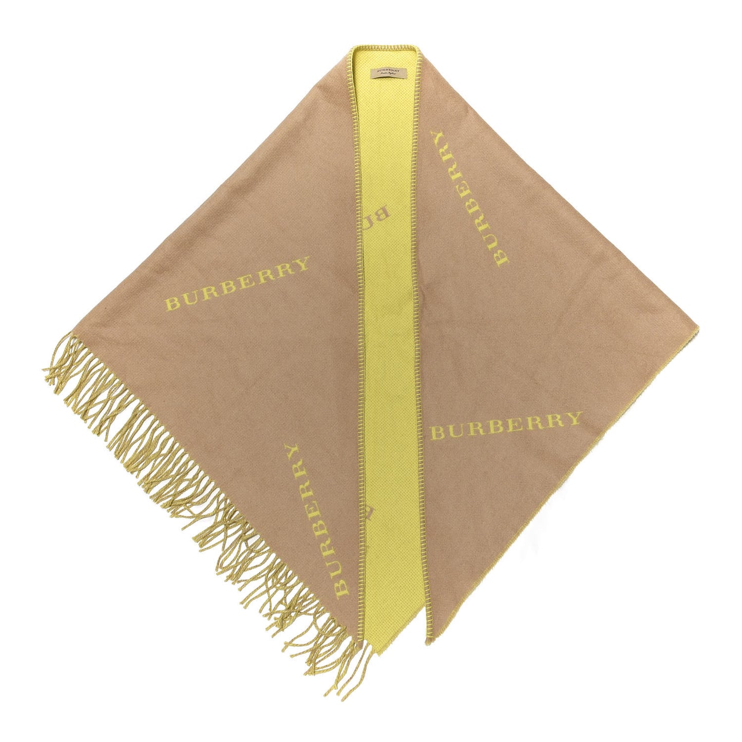 Cashmere Logo Triangle Fringe Cape Scarf Scarf Camel Bright Lemon