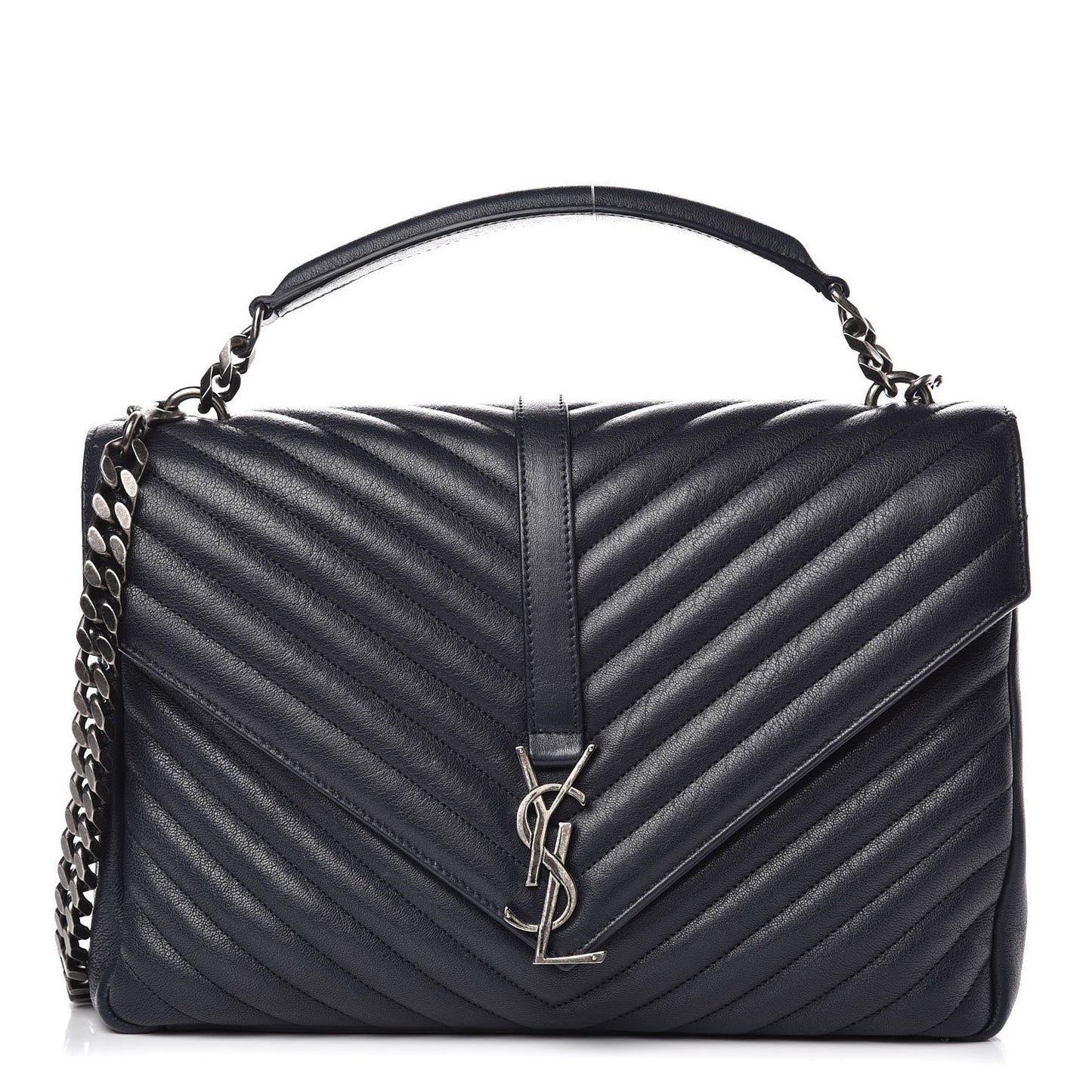 Sheepskin Matelasse Chevron Monogram Large College Satchel Deep Marine
