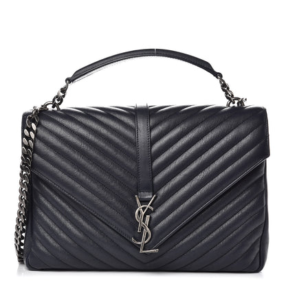 Saint Laurent Sheepskin Matelasse Chevron Monogram Large College Satchel Deep Marine 1 of 10