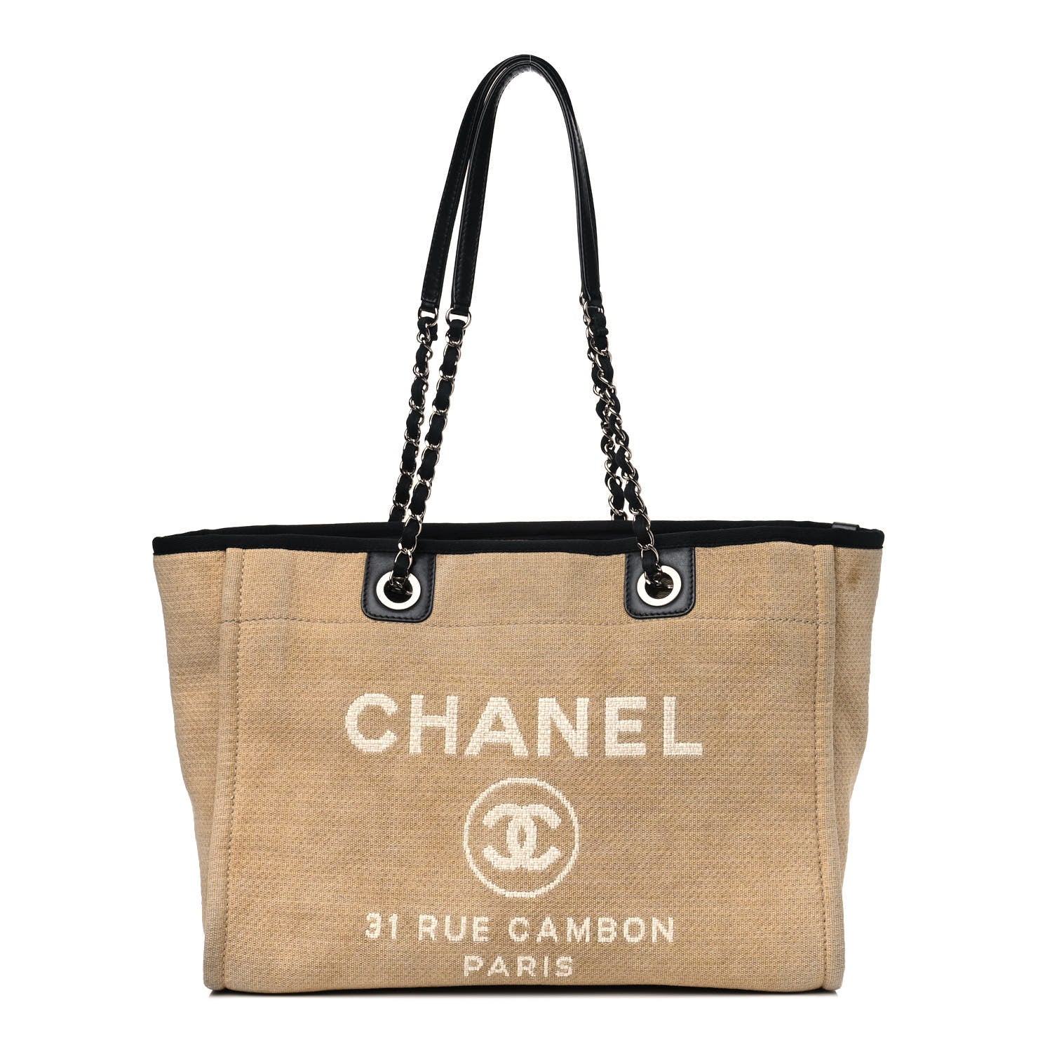 Chanel Canvas Small Deauville Tote Beige Black 1 of 11