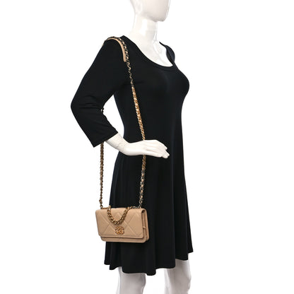 Chanel Lambskin Quilted Chanel 19 Wallet On Chain WOC Beige 2 of 9