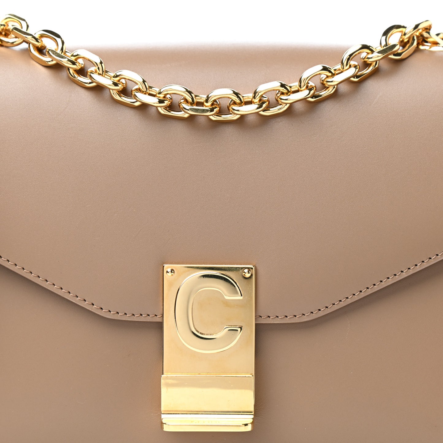 Shiny Calfskin Medium C Bag Light Camel