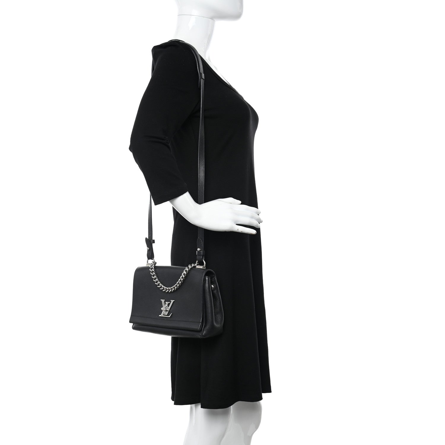 Louis Vuitton Calfskin Lockme II Chain Bag BB Black 2 of 9