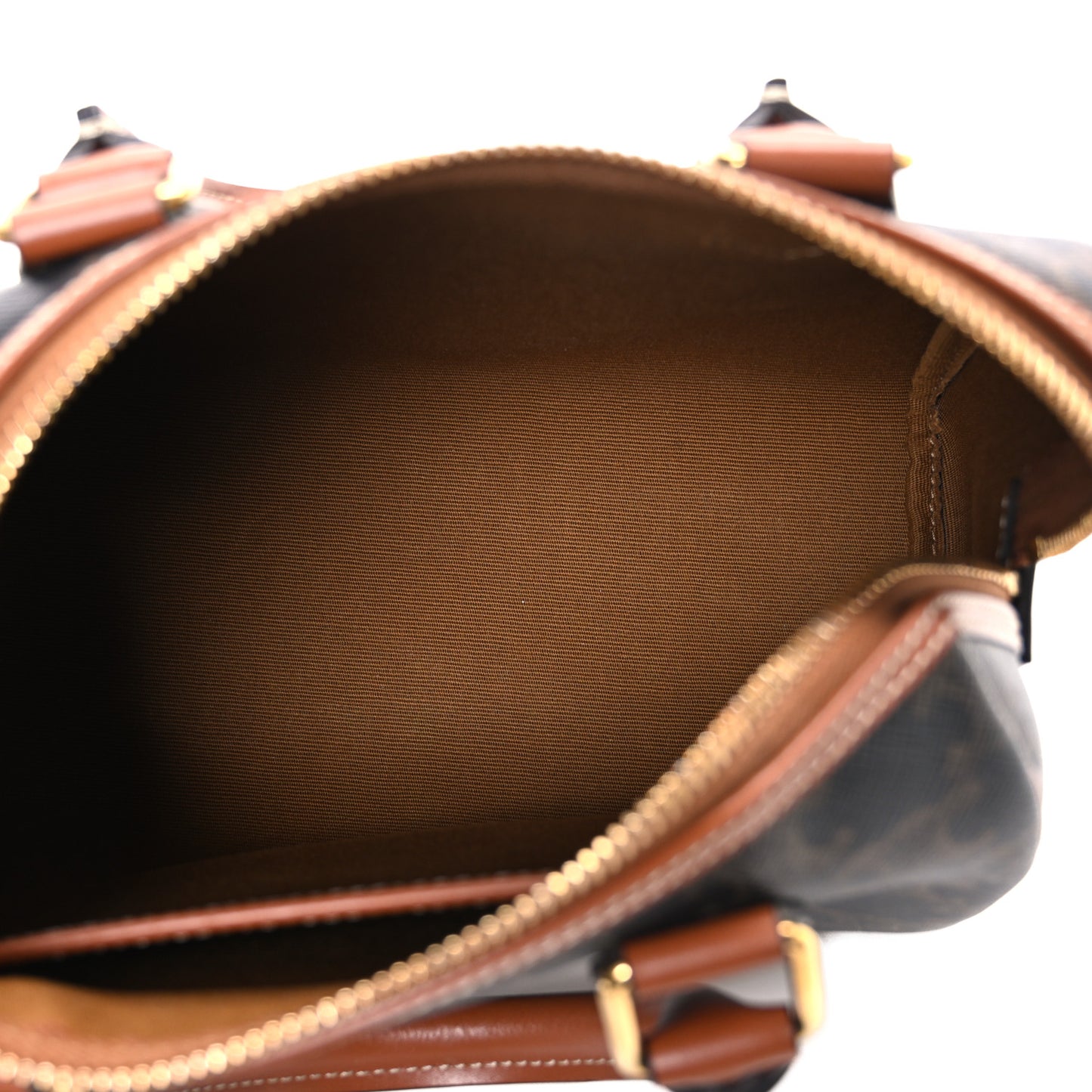 Triomphe Canvas Calfskin Small Boston Bag Tan