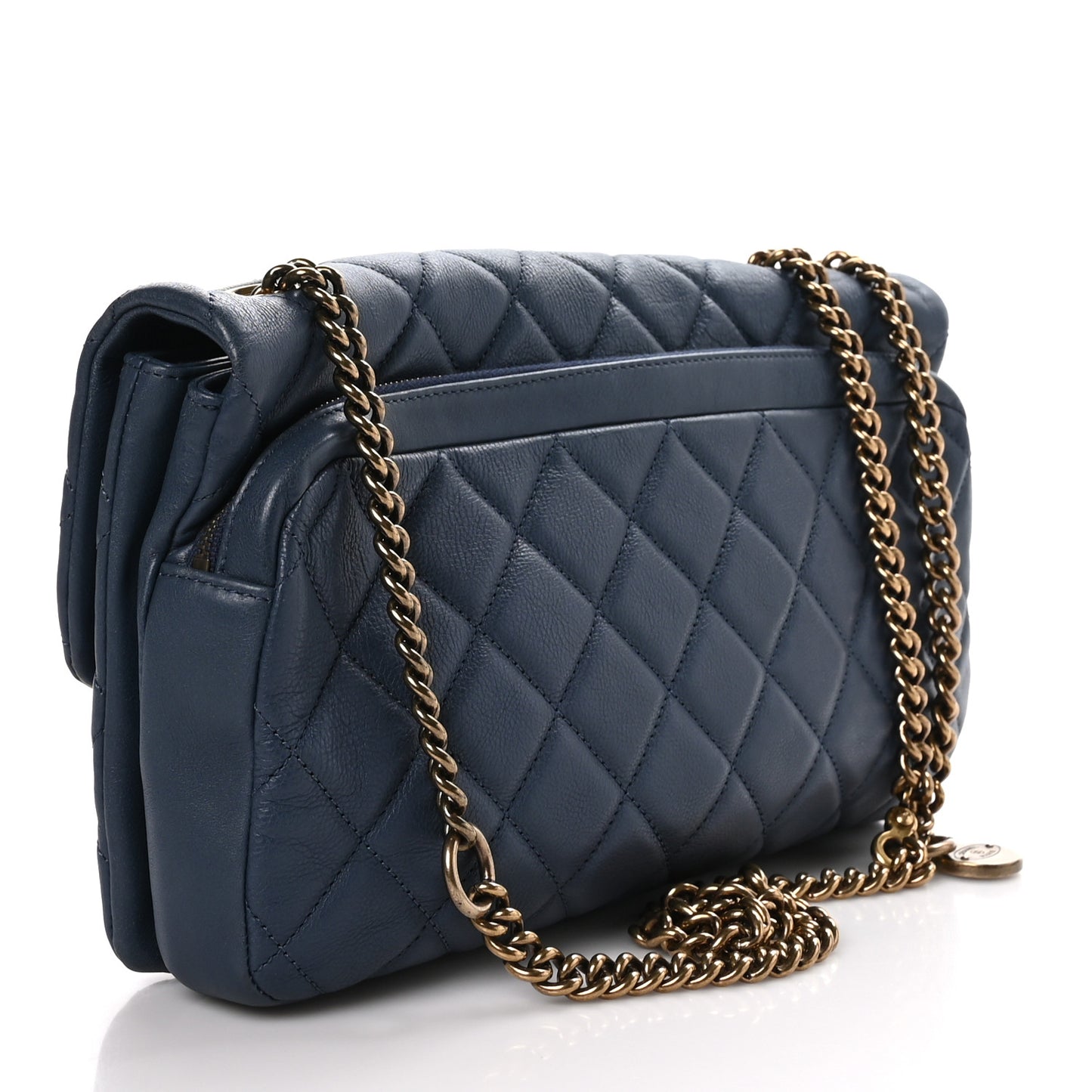 Calfskin Quilted Medium CC Crown Flap Blue