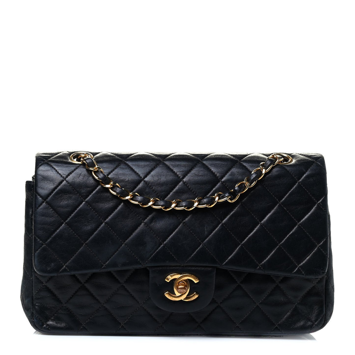 Lambskin Quilted Medium Double Flap Black
