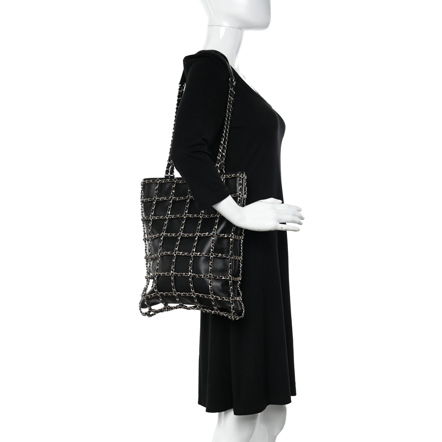 Lambskin Large Shopping Chain Tote Black