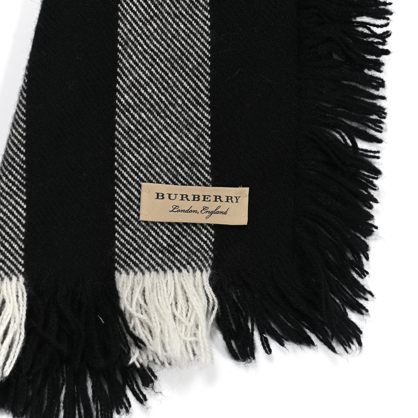 Wool Half Mega Check Fringe Scarf Black