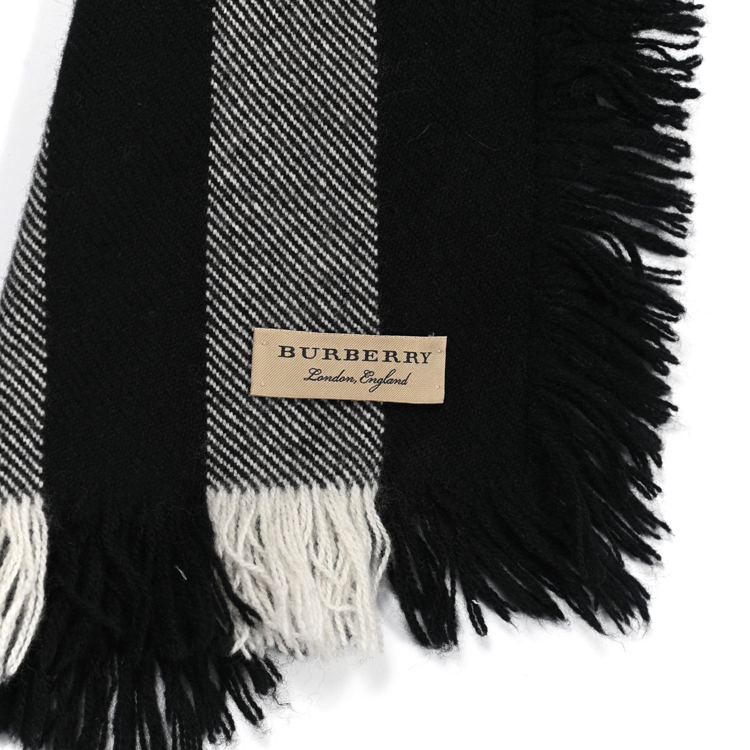 Burberry Wool Half Mega Check Fringe Scarf Black 3 of 5