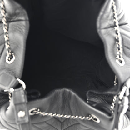 Chanel Deerskin Chevron Medium CC Chain Bucket Drawstring Bag Black 9 of 21
