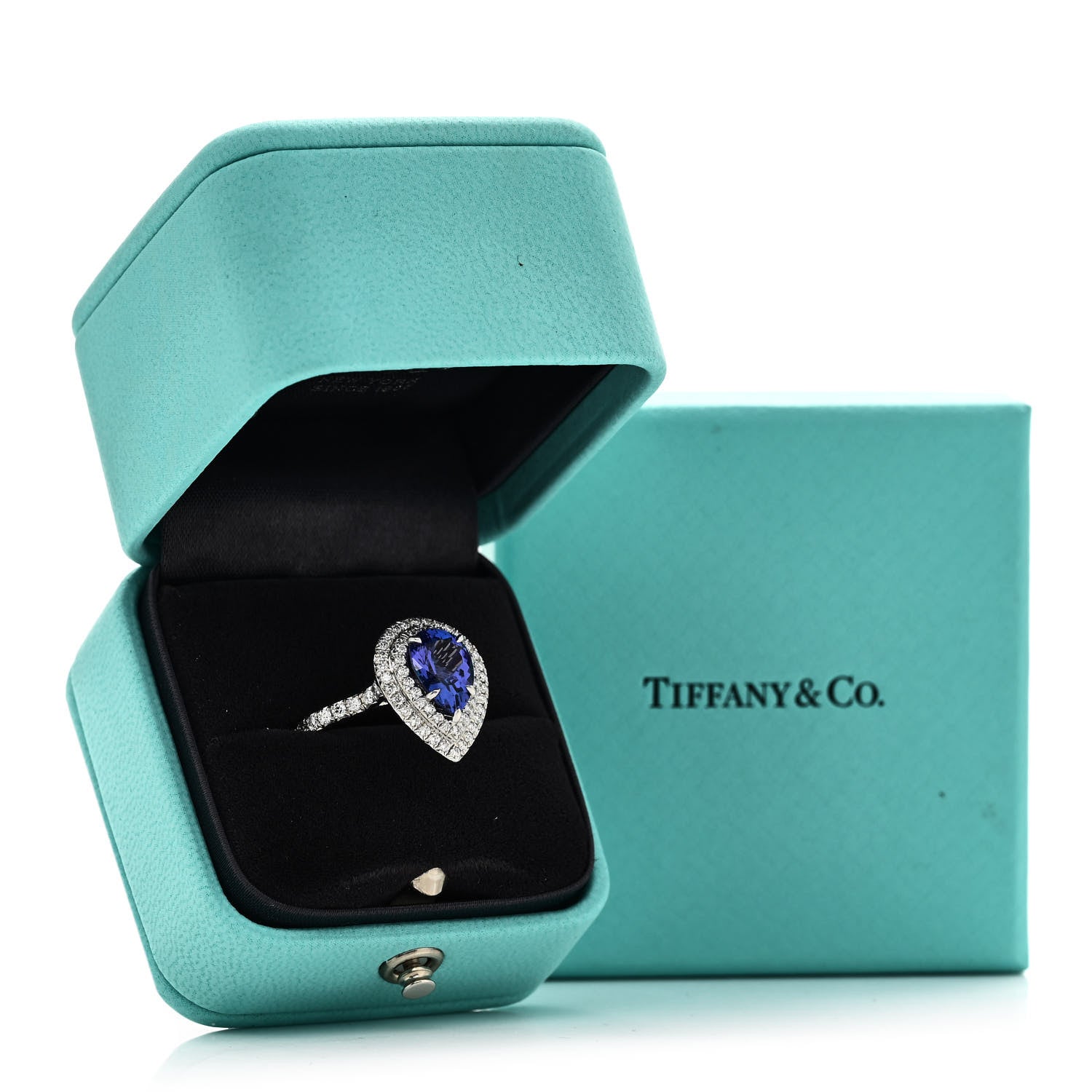 Tiffany Platinum Diamond Tanzanite Soleste Pear Cut Ring 50 5.5 6 of 6