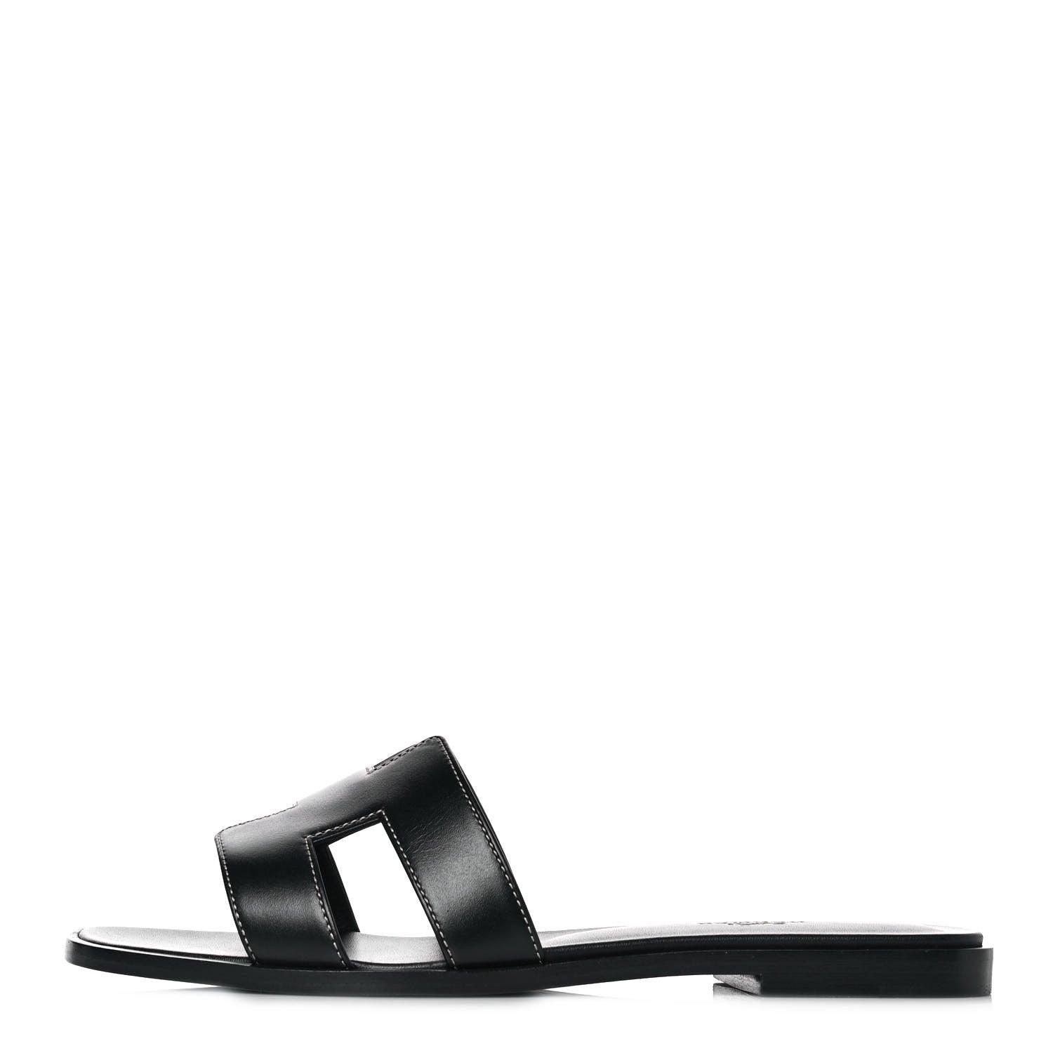 Hermes Box Calfskin Oran Sandals 37.5 Black 1 of 10