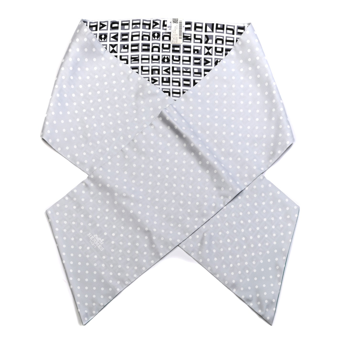 Silk Lettres Et Pois Maxi Twilly Cut Gris Black Menthol