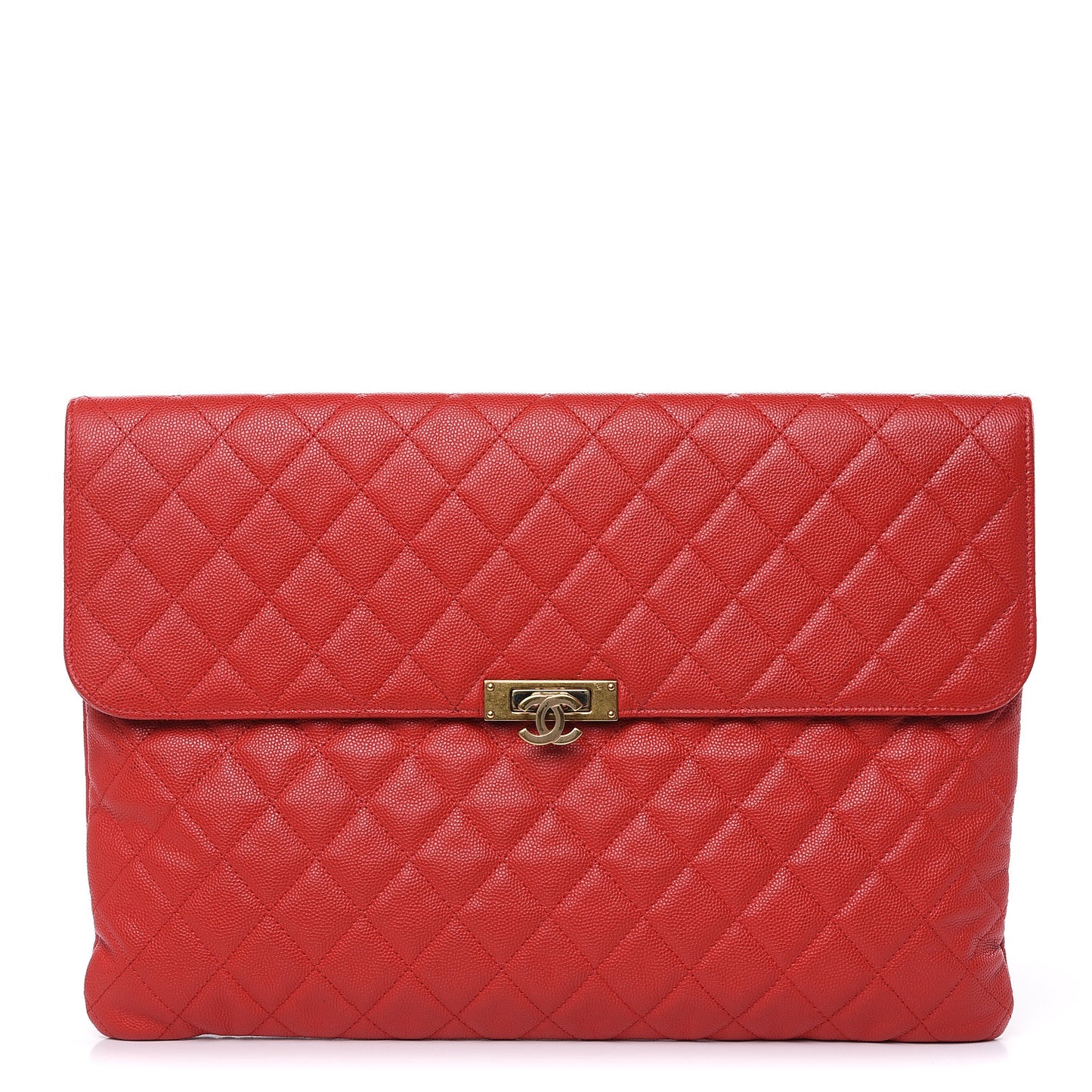 Caviar Quilted Large Golden Class Pouch Red
