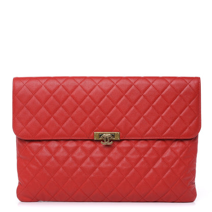 Chanel Caviar Quilted Large Golden Class Pouch Red 1 of 13