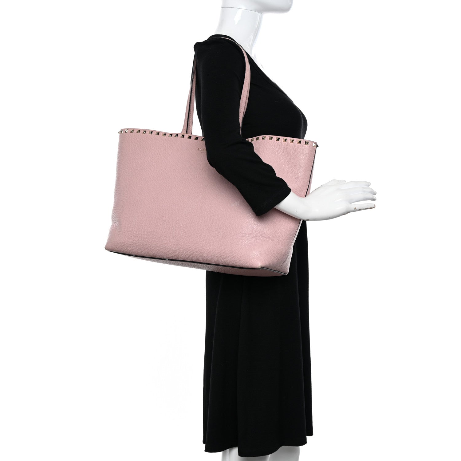 Valentino Garavani Grained Calfskin Rockstud Shoulder Tote Water Rose 2 of 14