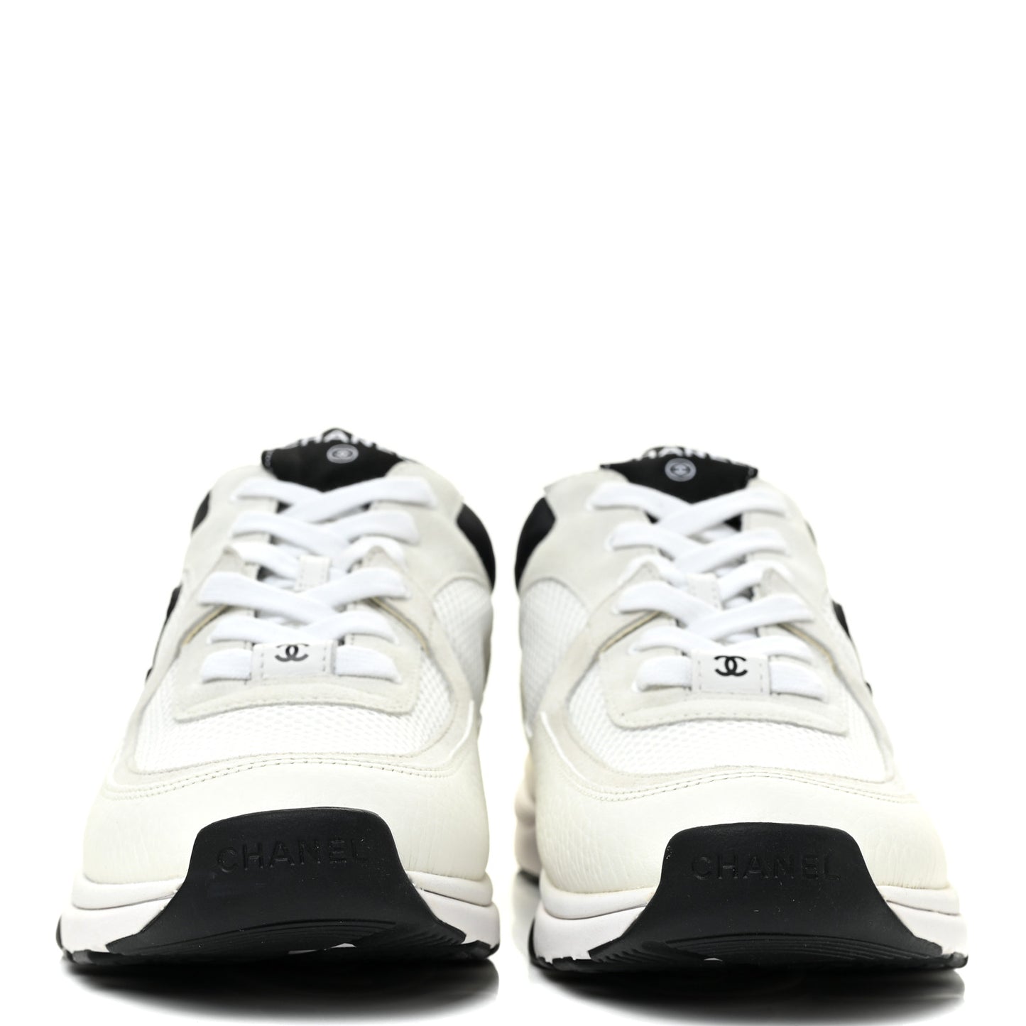 Mesh Suede Calfskin Grained Calfskin Womens CC Sneakers 41 White Black
