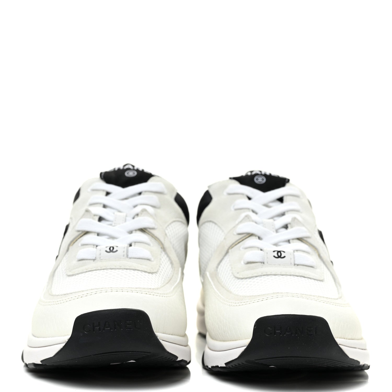 Chanel Mesh Suede Calfskin Grained Calfskin Womens CC Sneakers 41 White Black 2 of 9