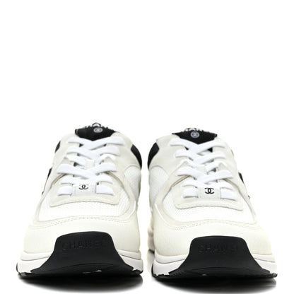 Chanel Mesh Suede Calfskin Grained Calfskin Womens CC Sneakers 41 White Black 2 of 9