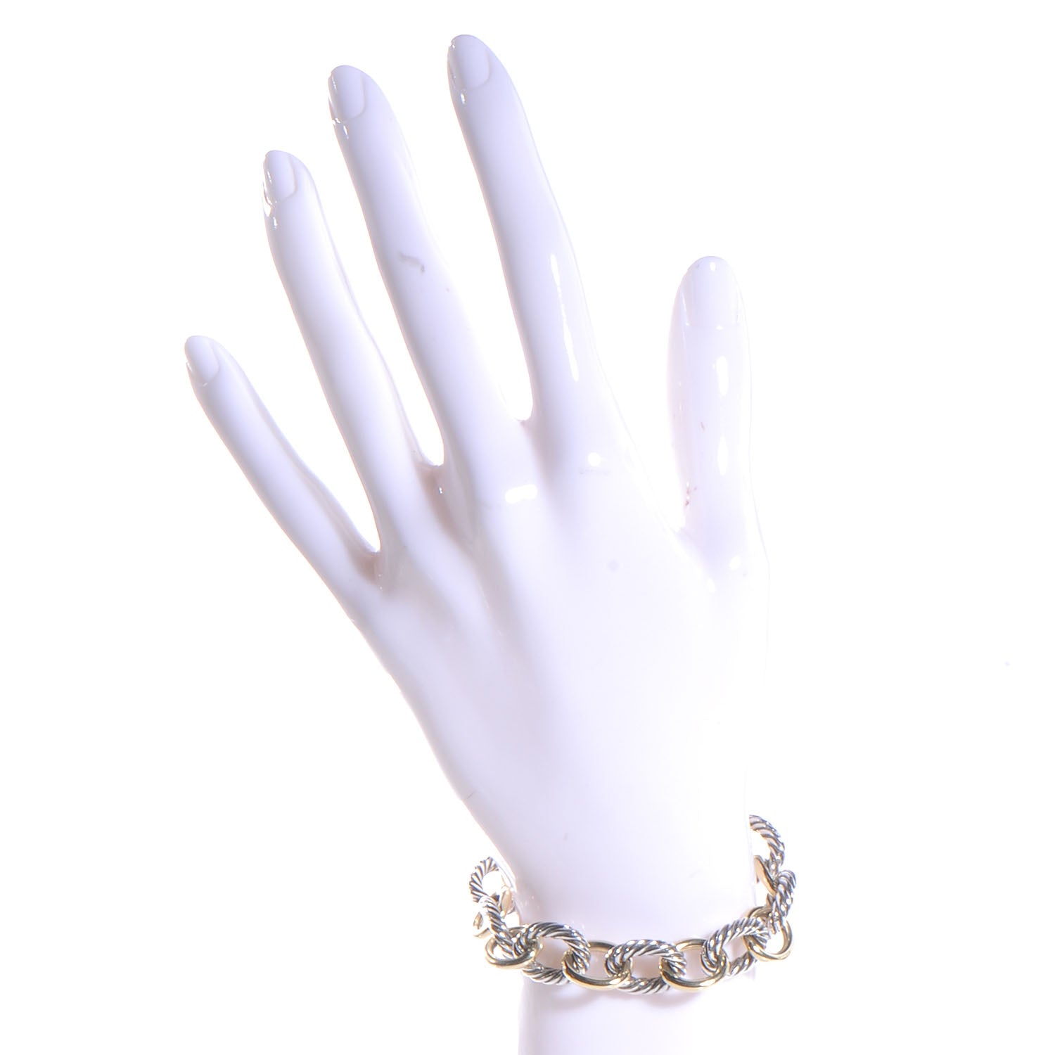 David Yurman Sterling Silver 18K Yellow Gold 12mm Large Oval Link Bracelet 2 of 4