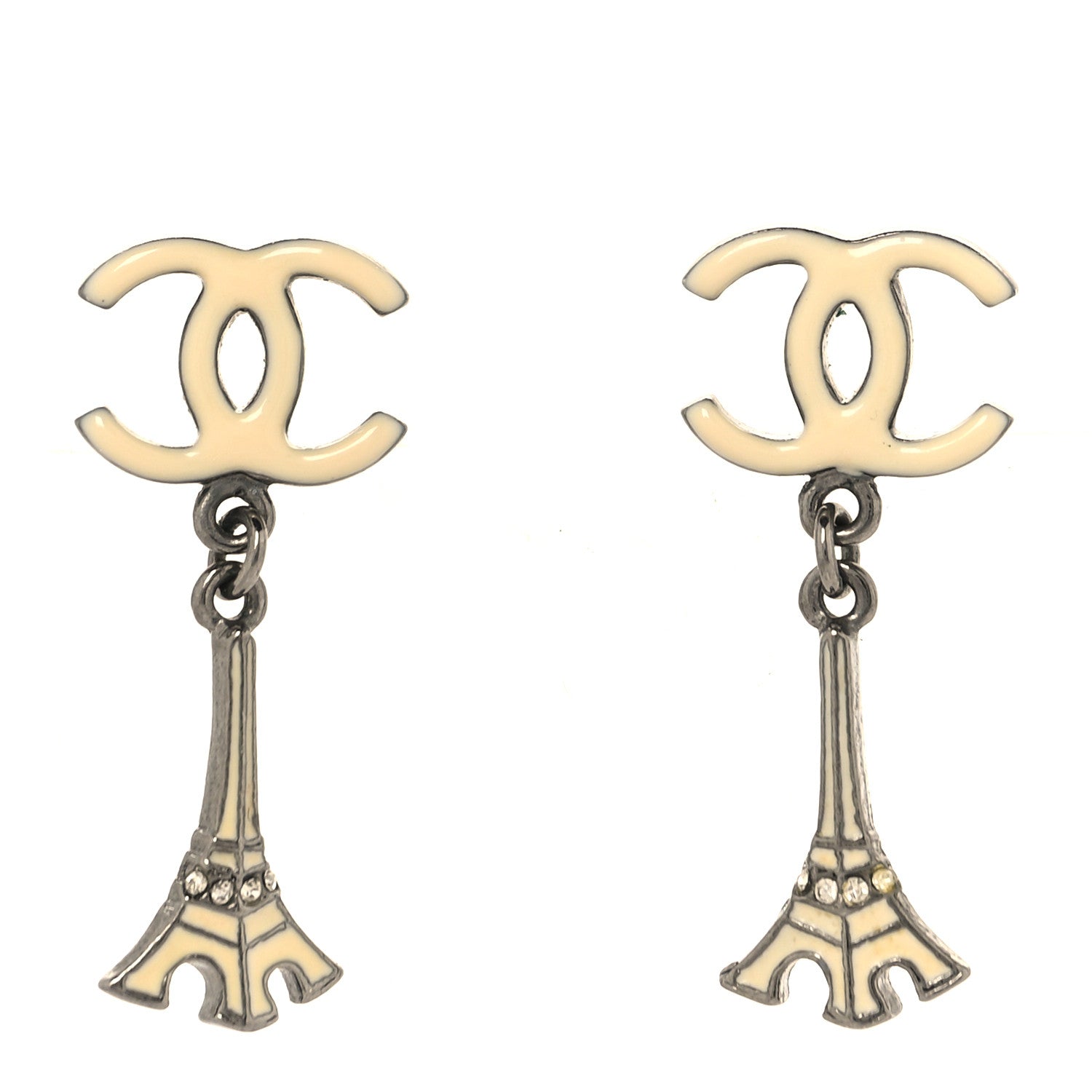 Chanel Metal CC Eiffel Tower Drop Earrings Silver 1 of 8