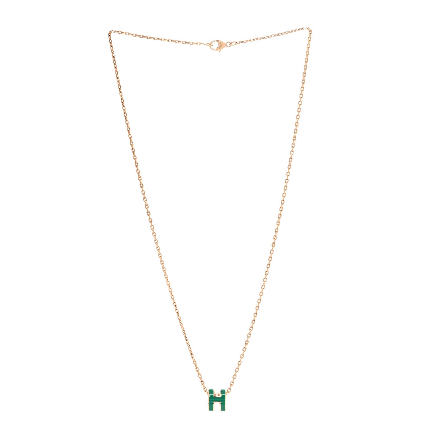 Hermes Lacquered Gold Mini Pop H Pendant Necklace Malachite 3 of 5