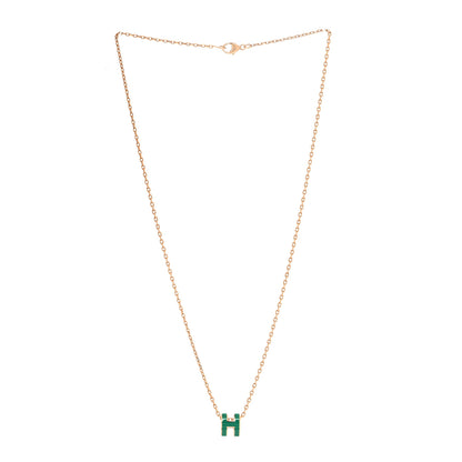 Hermes Lacquered Gold Mini Pop H Pendant Necklace Malachite 3 of 5
