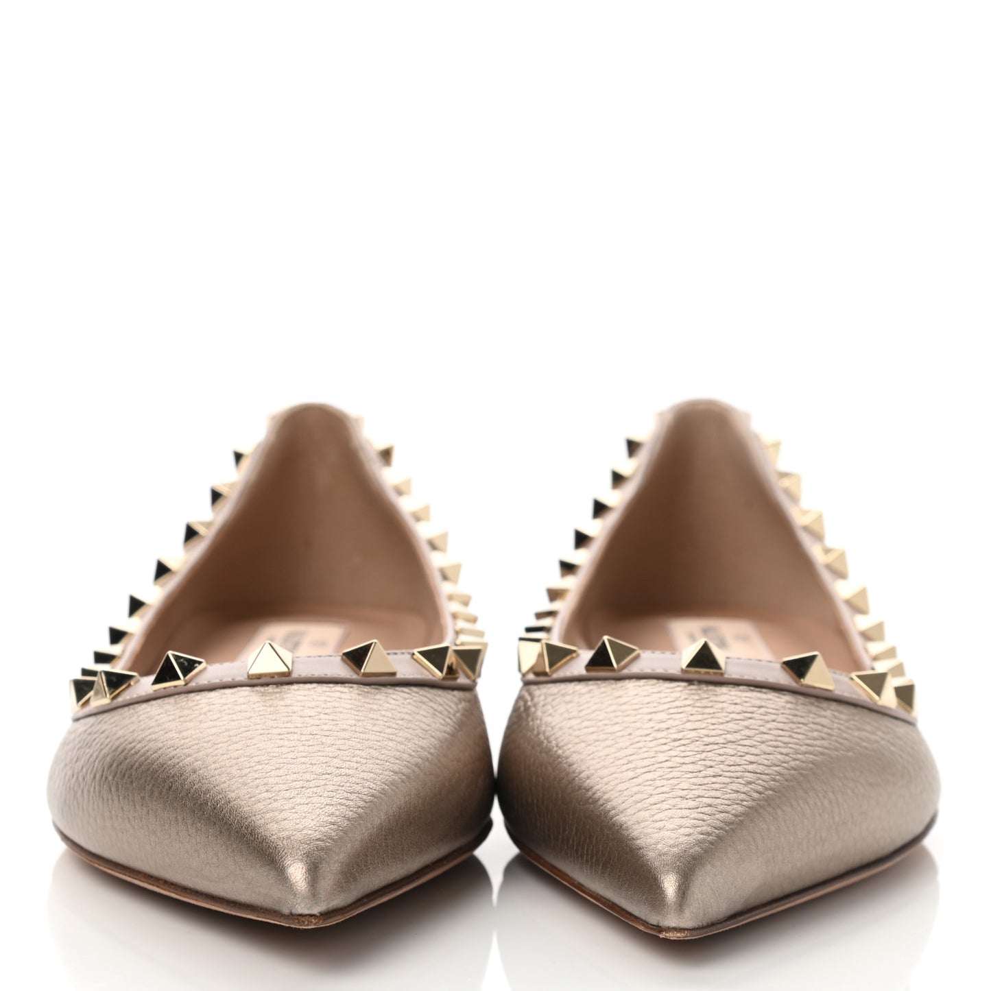 Metallic Pebbled Calfskin Rockstud Ballerina Flats 38 Sasso Poudre