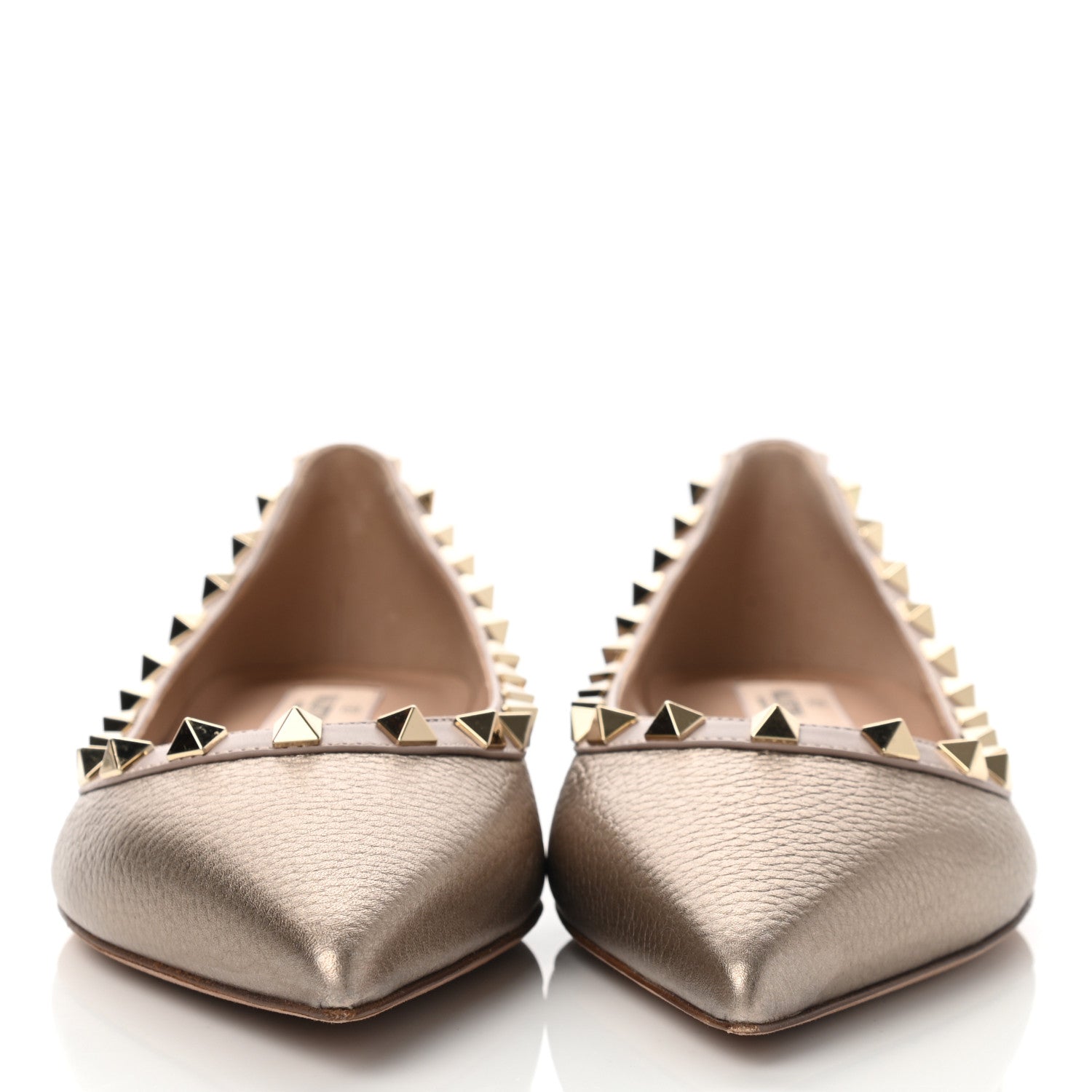 Valentino Garavani Metallic Pebbled Calfskin Rockstud Ballerina Flats 38 Sasso Poudre 2 of 8