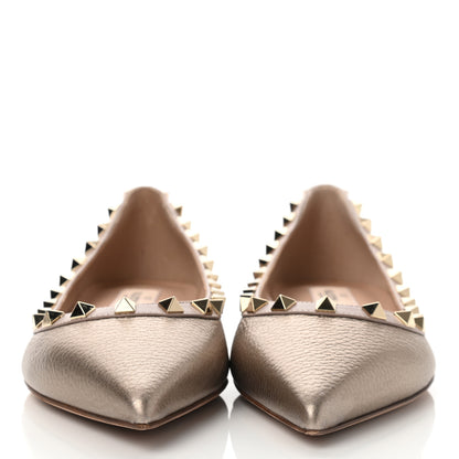 Valentino Garavani Metallic Pebbled Calfskin Rockstud Ballerina Flats 38 Sasso Poudre 2 of 8