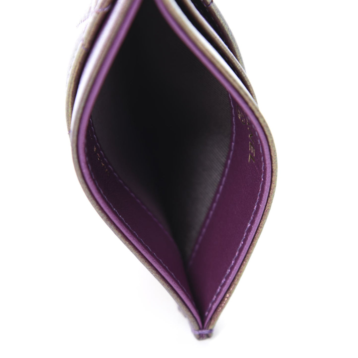Metallic Lambskin Quilted Card Holder Purple