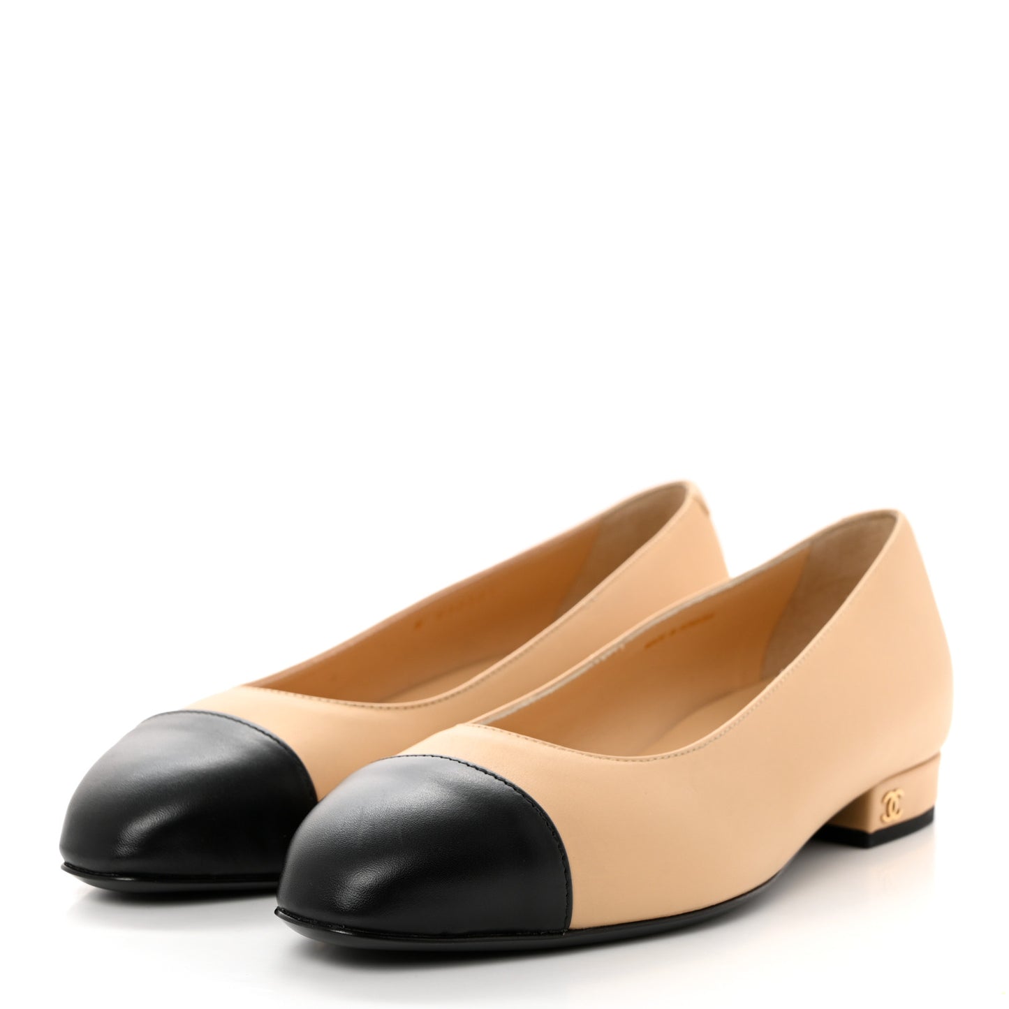 Lambskin Cap Toe CC Uniform Ballerina Flats 36.5 Beige Black