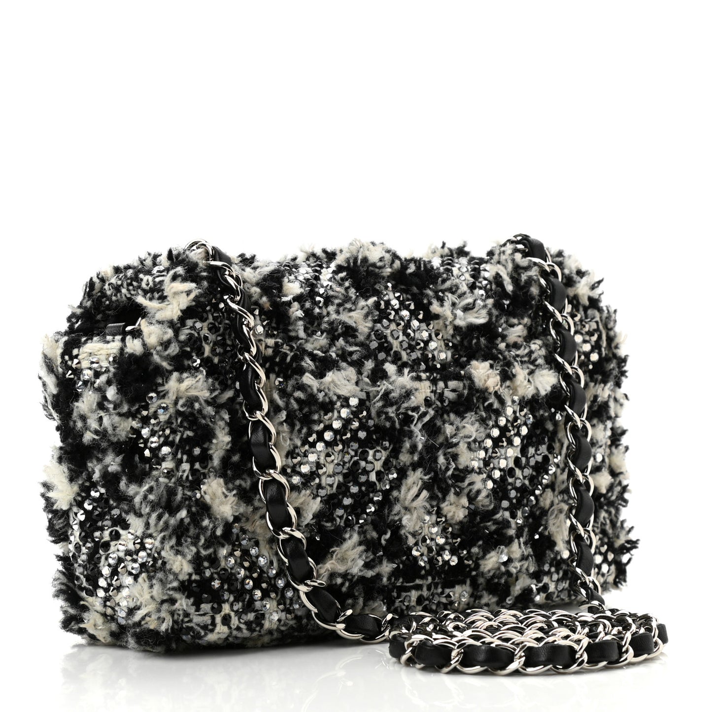 Crystal Tweed Quilted Small Double Flap Black Ecru White