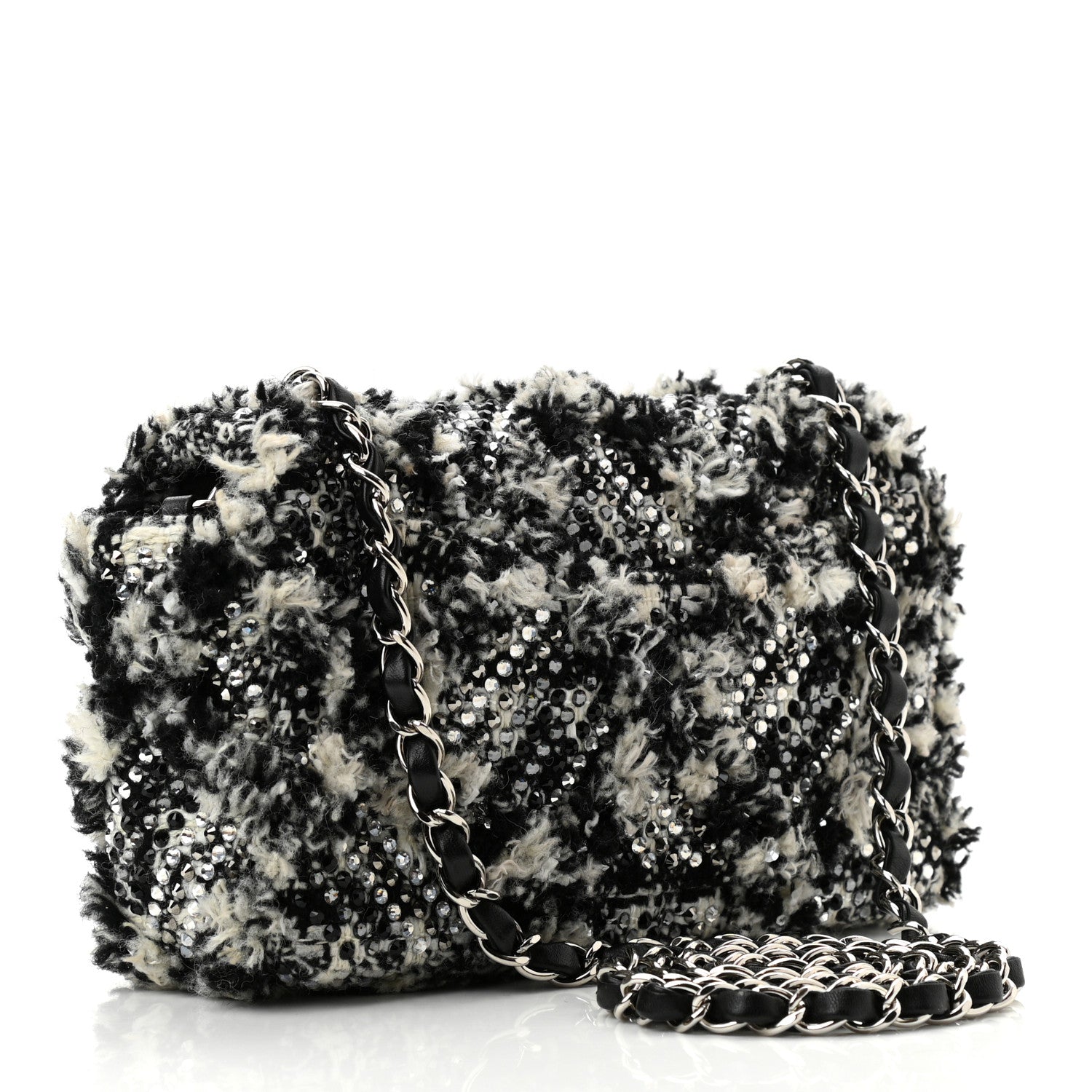 Chanel Crystal Tweed Quilted Small Double Flap Black Ecru White 3 of 10