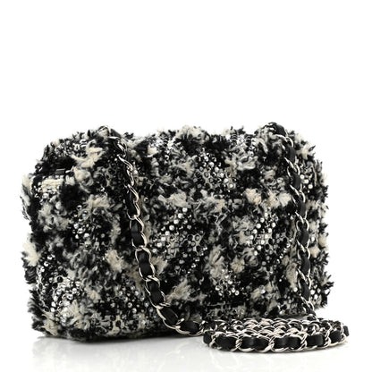 Chanel Crystal Tweed Quilted Small Double Flap Black Ecru White 3 of 10