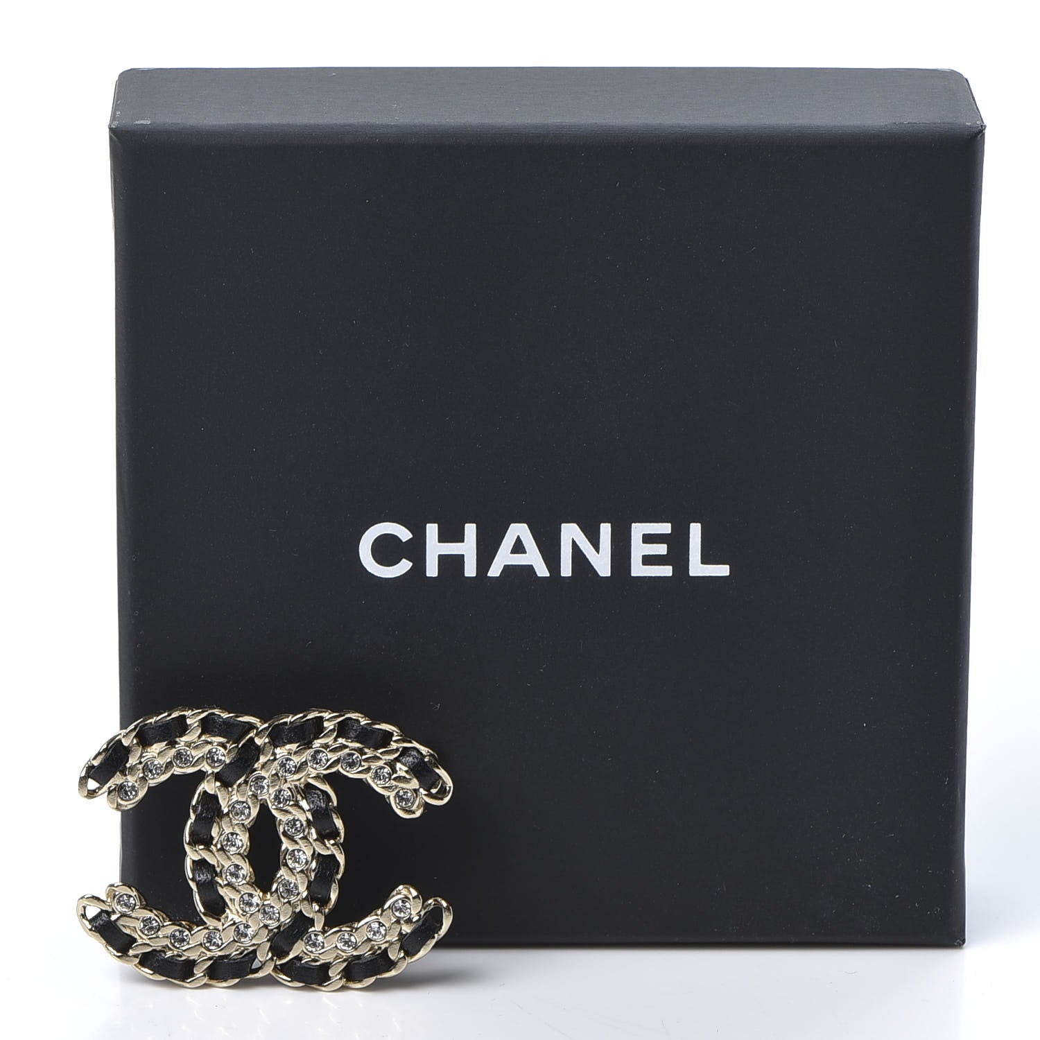 Chanel Lambskin Crystal Vintage Allure CC Chain Brooch Black Gold 4 of 8