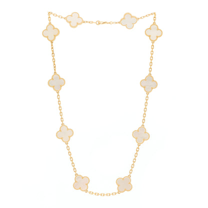 Van Cleef & Arpels 18K Yellow Gold Mother of Pearl 10 Motifs Vintage Alhambra Necklace 2 of 6